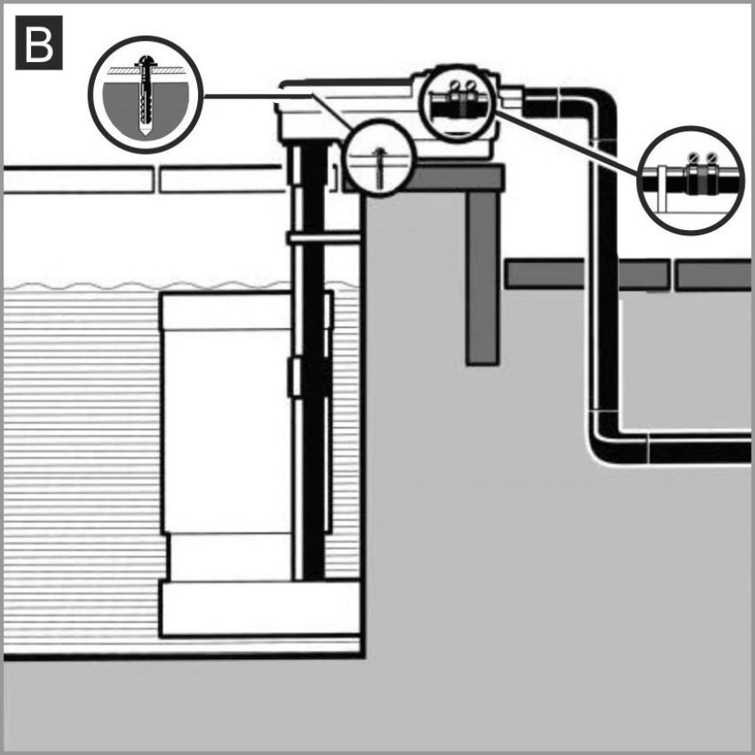 SK2 Schwimm-Skimmer-Set mit Filterinnenteil *(Rohre nicht verklebt)* Anwendung: Betonbecken